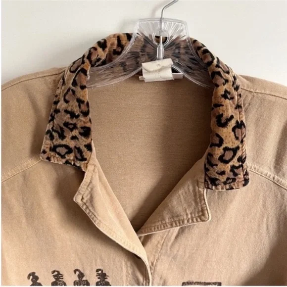 Nina Piccalino jacket tan brown African print crop vintage leopard drawstring - Picture 4 of 7